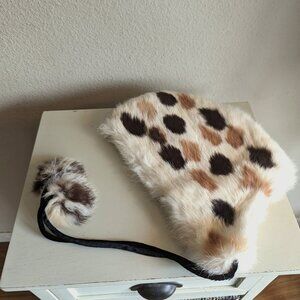 Vintage 1950's Woman's White / Ivory Fur Bonnet with PomPom ties